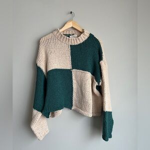 Mello Colorblock Teal and Cream Sweater